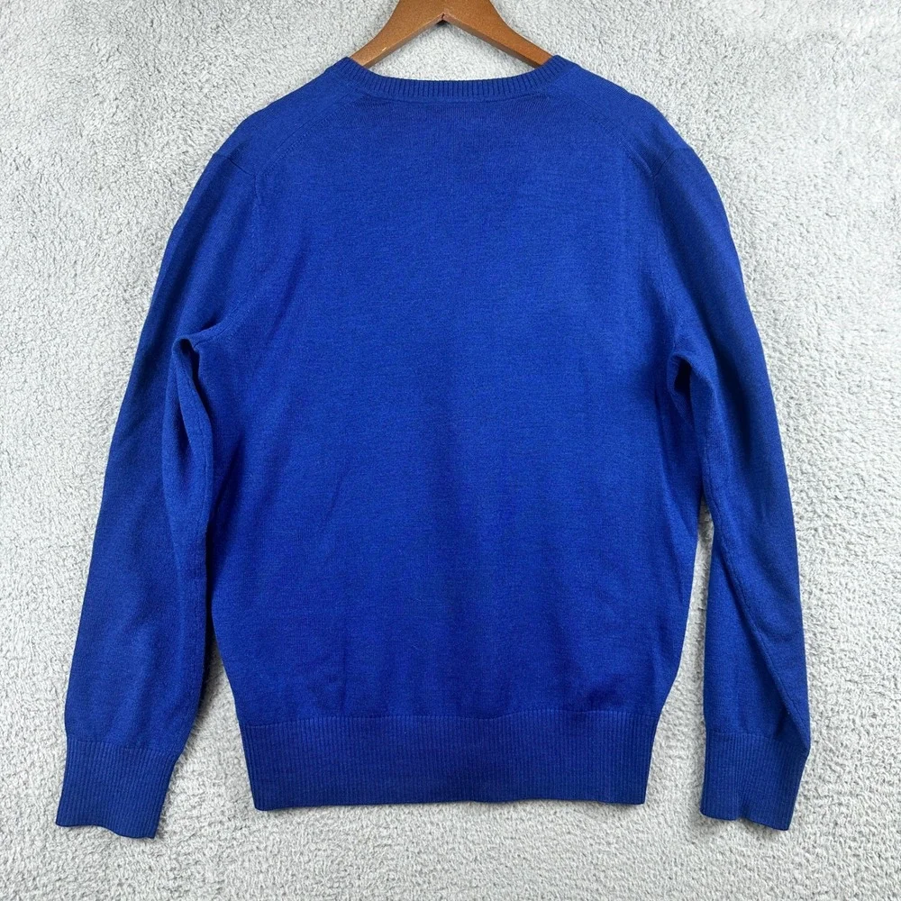 Banana Republic 100% Extra‎ Fine Merino Wool V-Neck Sweater Mens Large Blue Knit